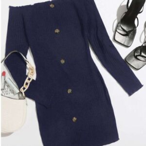 ♡♡♡ Navy Knit Stretch Bodycon Button Down Mini Dress
